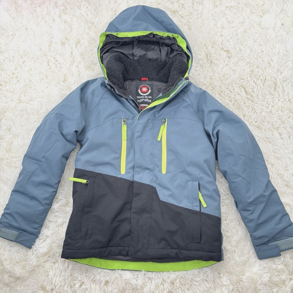 686 Snowboard Jacket Youth S Insulated Ski Coat Waterproof Hood Pockets Zip Blue